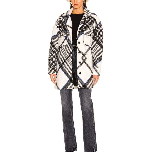 ANINE BING Oakley Black White Blue Check Oversized Jacket L NEW Plaid Shacket